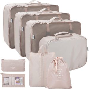 Kofferorganizerset 8-delige set kubussen voor koffers, waterdichte kofferorganizer, pakzakken, schooltassen, kledingbekers, compressie voor bedels, accessoires, cosmetica - beige