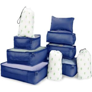 10 stuks Packing Cubes, koffers, paktassenset met mesh, reistas, organizer met trekkoord, reistassenorganizer voor bagage (Tibetaans blauw)