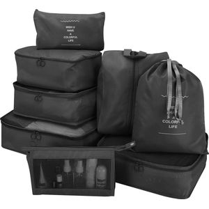 8-delige set pakkubussen, multifunctionele koffer-organizerset, waterdichte packing cubes, kofferorganizer, kledingtassen voor kleding, schoenentas, cosmeticatas voor reizen (zwart)