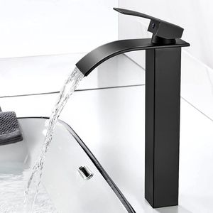 Waterval kraan badkamer zwart mat, hoge waterval wastafelarmatuur, wastafel waterval kraan met uitloop hoogte 235mm moderne mengkraan wastafel voor G3/8'' aansluitingen