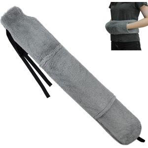 Warmwaterkruik lang - zachte overtrek met kangoeroezakken en riem 72 cm 2 liter, lange warmwaterkruik met overtrek pluizig om te binden voor nek, schouder, bedfles, vrouwencadeau, grijs