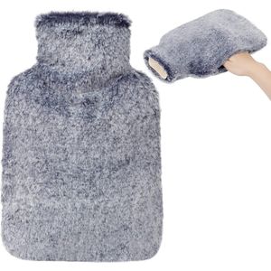 Warmwaterkruik met overtrek, wollig, knuffelzachte bontovertrek met kangoeroezak voor handen, 2 liter, grote inhoud, rubberen warmtefles, bedfles voor volwassenen, cadeau voor vrouwen