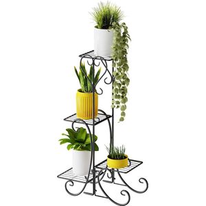 Bloemenstandaard, plantenstandaard, bloementrap, bloemenplank, plantenplanken, bloemenbank, metaal, 4 treden, ca. 51 x 24 x 80 cm, voor balkon, tuin, terras, huis buiten en binnen, zwart