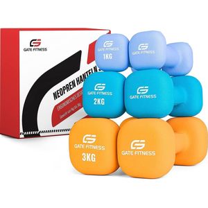 Neopreen houderset [6 stuks] | Korte houders set van 6 voor dames en heren | Korte houderset met gewicht vanaf 1 kg/2 kg/3 kg/set | Houderset / dumbbells ideaal voor sportfitness