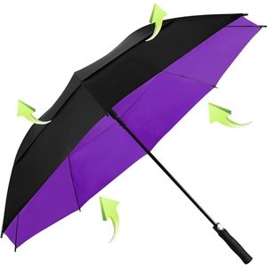 Paraplu Stormbestendig, Paraplu Grote Golfparaplu 158cm Dubbele Paraplu Luifel Automatische Opening Zon-, Regen- en Winddicht Grote Golfstokparaplu voor Dames en Heren, Zwart/Paars