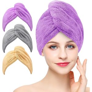 3 stuks microvezel haardrooghanddoek superabsorberend gedraaide tulband sneldrogende haarkappen met knoppen badlus voor salon droog haar