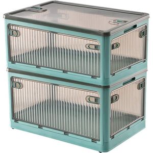 2 Pak Opbergdozen met Deksel, 28 L Opvouwbare Opbergdozen met Wielen, Opvouwbare Opbergdoos met Vijf Deuren, Speelgoed Organizer Container