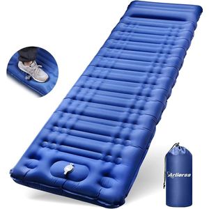 Zelfopblazend campingmatras, ultralicht luchtmatras met ingebouwde pomp, verdikt buitenslaapmatras met kussen, voor wandelen, buitenactiviteiten, reizen, strand - Blauw