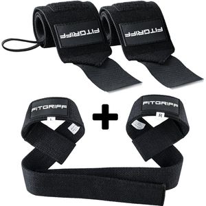 Handgelenkbandages + trekhulpmiddelen (set van 2) - voor krachttraining, fitness, bodybuilding, gewichtheffen, sportschool, krachtsport - voor vrouwen en mannen.