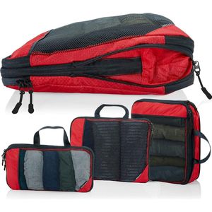 Kubussen met compressie voor koffer en rugzak inclusief verpakkingszak, rood.