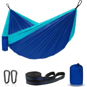 Buitenhuis Hangmat Ultralicht met Touwomslagen, Reishangmat Ultralicht Ademend Nylon Parachute Hangmatten voor Buitencamping, Tuin & Strand - Draagvermogen van 450 lb (Grijs/Blauw)