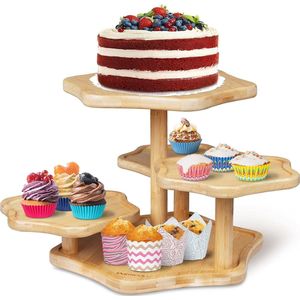 5-laags bamboe taartstandaard: Cupcake torenstandaard voor 50 cupcakes, houten taartstandaard in de vorm van een wolk met patentontwerp - Gestapelde dienbladdecoratie, cupcakehouder en standaard voor feestjes, enz.