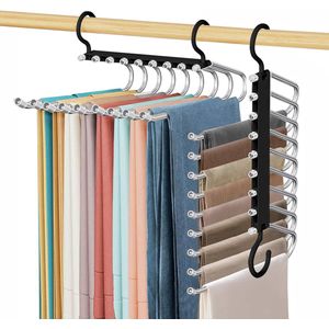 Broekhangers Ruimtebesparend 2 Stuks 9-laags Antislip Opvouwbare Multifunctionele Hanger voor Broeken voor Mannen en Vrouwen Sjaals Jeans Kleding Handdoeken