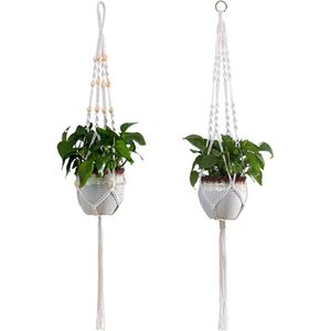 Bloemenhangers, 2 stuks plantenhangers, bloempothouders, hangende bloempot met katoenen touw, macramé plantenhanger, macramé plantenhanger, hanglamp, bloempot