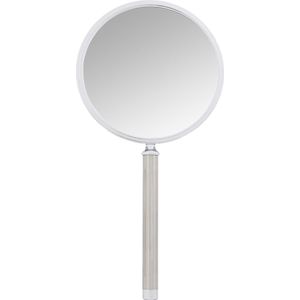 Hand-Held Mirror with Handle, Double-Sided, Normal and 10x Magnification, Diameter 16 cm, Length 18.5 cm, Silver - Chrome