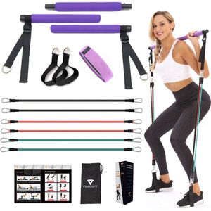 Pilates Set 6 Staven met Verstelbare Elastische Band voor Yoga, Stretching, Beeldhouwen, Squats, Gym Workout 90 lbs