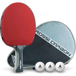 Goedgekeurde Infinity Carbon Tafeltennisbat, Mega Carbon, Rossi Carbon voor gevorderde spelers, Competitie, Tafeltennisset inclusief tafeltennisballen van 40+ mm, Tafeltennishoes.