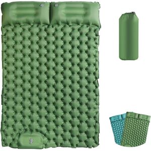 Camping Slaapmat 2 Personen Zelfopblazend Luchtmatras Outdoor Camping Matras met Kussen Slaapmat Opvouwbaar Ultralicht Luchtbed Opblaasbare Campingmat met Voetpomp voor Strandtent