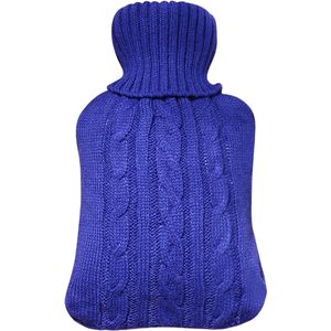 Gebreide hoes voor warmwaterkruiken (alleen hoes). Warmwaterkruikhoes afneembaar en wasbaar, zachte comfortabele warme zak voor volwassenen en kinderen, hand- en voetverwarmer voor langdurige warmte, pijnverlichting (blauw).
