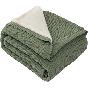 Katoenen + Sherpa Deken, Pluizige Knuffeldeken, Hoogwaardige Dubbelzijdige Deken, Zacht & Warm Sofa Deken, Fleece Deken voor Bed, Sofa en Bank (70 x 78 Inch, Olijf)