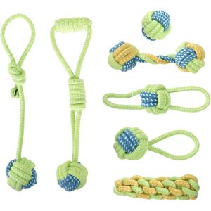 Hondenspeeltje Touw met Knoop 7-Delig Set Puppy Kauwspeeltje Puppy Speelgoed Onverwoestbaar Tanden Trainen Katoenen Hondentouwen Set voor Honden Puppies Katten Huisdieren