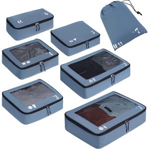 Suitcase Organiser Packing Cubes 7-Piece Set Packing Cubes Suitcase Organiser for Backpack Shoe Bag Clothes Bags (Blue)