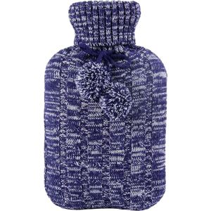 Warmwaterkruik met hoes - Zachte premium gebreide hoes - Grote 2L warmwaterkruik, blauw