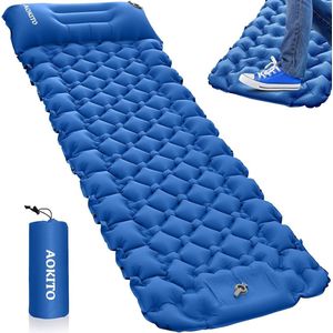 Isomat, zelfopblazend, voor kamperen, outdoor, opblaasbare luchtmatras, ultralicht, isomat, duurzaam campingmatras, opvouwbaar veldbed met kussen voor wandelen, outdoor (marineblauw)