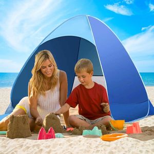 Pop-up strandtent, draagbare extra lichte automatische strandtent , zonnescherm voor 2-3 personen , inclusief draagtas en tentharingen , UV-bescherming, strandtent voor het gezin , strand, tuin, kamperen.