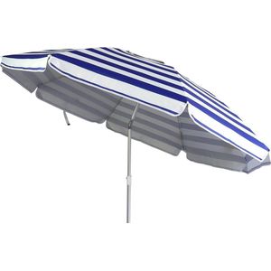Blauwe en wit gestreepte parasol Zonbescherming UV-bescherming UPF 50+ 180 cm Aluminium met kantelfunctie Hoogte verstelbaar Strandparasol Balkonparasol Tuinparasol, blauw, Modern