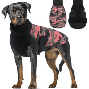 Hondenjas met buikbescherming, waterdichte hondenjas met klittenbandsluiting, winddichte hondenkleding voor kleine middelgrote honden, pinkcamo, XL