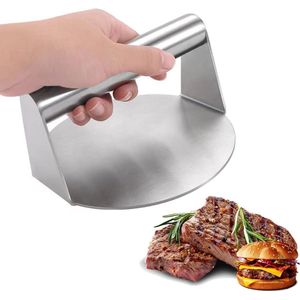 Hamburgerpers, 16 cm, roestvrij staal, hamburgerpers, roestvrij staal, ronde hamburgerpers, groot, hamburgerpers, grill voor grillen, koken, steaks, anti-aanbaklaag