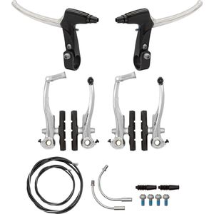 Complete V-Brake Fietsrem Set voor Voor- en Achterrem Armen 110 mm met Lineaire Veer Geschikt voor 16-28 Inch Remsysteem voor MTB, Trekking, Stadsfiets