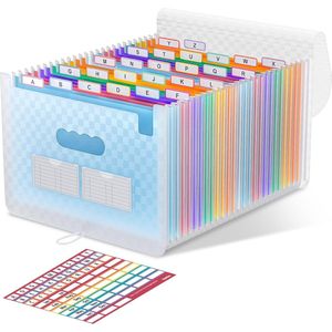 Accordeon-ordner, 26 vakken, uitbreidbare map met uitbreidbaar deksel/draagbare bureau-documentendoos, A4-formaat, accordeon-papier, gekleurde opbergbox (blauw)