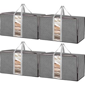 4-pack extra grote opbergzakken met ritsen, doorzichtige verhuisdozen met deksels voor kleding, dekbedden, wasgoed, bewegende onder bed organizer