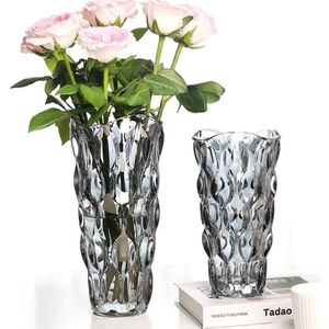 DhickenedGlass bloemenvaas, met prachtige luxe handblown stijl, decoratief voor bloemstukken, bruiloften, woondecoratie of kantoor (rookgrijs)