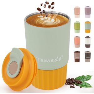 Koffiemok to go thermo 360 ml, thermobeker koffie to go, koffiebeker van roestvrij staal dubbelwandig geïsoleerd, lekvrij, coffee-to-go beker warm voor koffie en thee (geel)