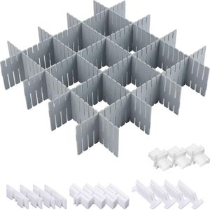 24 stuks ladeverdelers, verstelbaar, grijs, ladeverdeler, opbergsysteem met vaste gesp, voor kast, ondergoed, sokken, doe-het-zelf, bureau-organizer, 32 x 7 cm