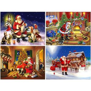 Kerstmis Diamond Painting Set, 4 stuks 5D diamond painting afbeeldingen volwassenen kinderen met diamond painting accessoires, Daiments Painting afbeeldingen geweldig voor geschenken en