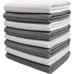 Ultra-premium microvezel keukendoek met wafelpatroon - 8-pack - grijs, wit - 40,6 x 71,1 cm