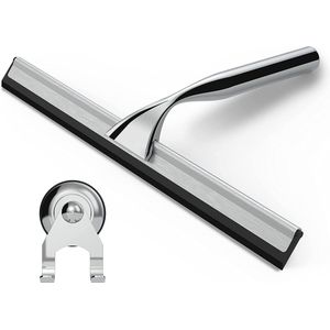 Stainless Steel Shower Squeegee - Zonder boren! Douchewisser met zuignaphouder en 3M lijm - (Zwart)