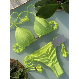 Bikini-Geel-Touwtjes-Sexy-Dames-Strand-Opwindend-Erotisch-Kwaliteit-Goedkoop