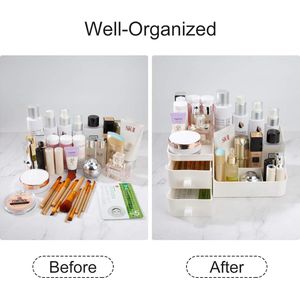 Make-up organizer, cosmetica-opbergdoos met 3 laden, organizer houder voor mascara, lippenstift, nagellak, opslag voor badkamer, make-uptafel, kantoor