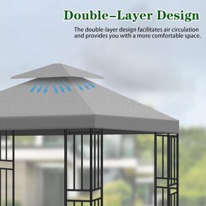 Vervangend dak voor paviljoen, 3 x 3 m, 2-traps pvc-paviljoen, dakdeken, waterdicht, paviljoen, vervangend dak voor metaal, paviljoen, tuinpaviljoen, partytent, tuintent (antraciet)