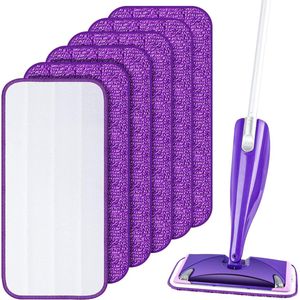 Mop microvezel-reinigingspads, 6 stuks herbruikbare dweilpads geschikt voor Swiffer WetJet, dweilreinigingskussenhoes vervangingshoes mopcover reinigingspads voor hardhout, laminaat, tegels (30 x 14 cm)