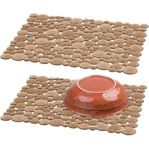 Spoelbakmat om op maat te snijden, grote mat in blaas-look voor de keuken, gootsteeninzet van pvc voor servies en wastafel, set van 2, barnsteenkleurig