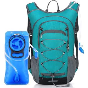 Drinkrugzak met 2 liter drinkzak, rugzak met drinksysteem voor heren en dames, ultralicht, waterdicht, outdoor rugzak, fietsrugzak voor hardlopen, fietsen, wandelen, klimmen, skiën, groen