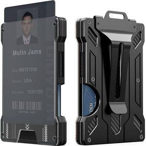 Metal ID Card Holder, Slim Money Clip, Aluminium ID Card Holder with Viewing Window, Credit Card Holder with RFID Blocking Minimalist Wallet for Men and Women, matte black, Minimalist