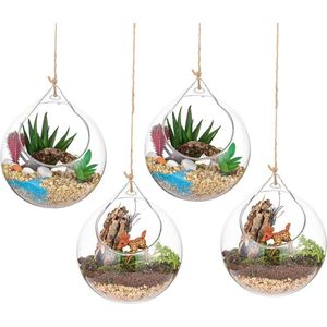 Hangende glazen bol vaas glazen bol 4 stuks grote opening vetplanten ophangen terrarium glas bloem lucht plantenpot container 10 cm voor thuis feest bruiloft tuin DIY ontwerp