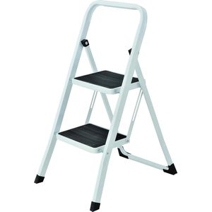 Trapladder - 2 treden - staal en rubber - wit - opstaptrap - opstapkruk - stalen klaptrap ladder